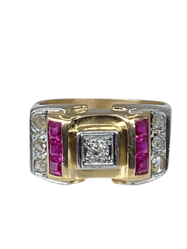 Bague 58 Bague Tank diamants & rubis synthétiques 58 Facettes