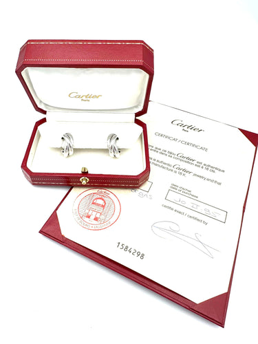 Boucles d'oreilles CARTIER. Collection "Trinity Mahé", boucles d'oreilles or blanc 18K 58 Facettes