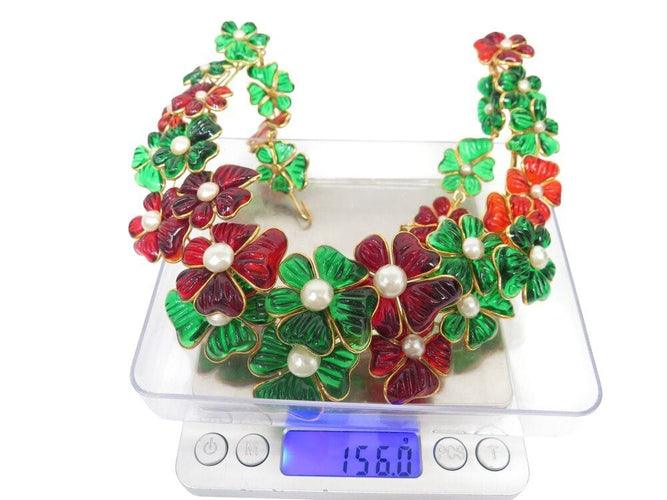 Collier parure collier boucles d'oreille augustine paris gripoix camelia pate verre 58 Facettes 269071