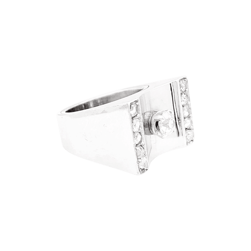 Bague 47 Bague "Tank", or rhodié, platine, diamants. 58 Facettes 34469