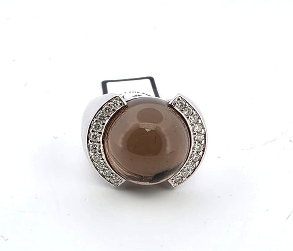 Bague 53 Bague en or blanc avec quartz fumé et diamants 58 Facettes