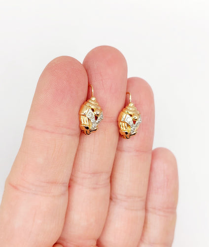 Boucles d'oreilles Dormeuses art déco en or rose 18k et pierres blanches (circa 1940) 58 Facettes A06470