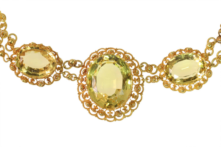 Collier Collier historique de 1820 en citrine et or, filigrane et granulation, très bel état 58 Facettes 25125-0132