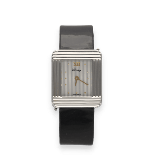 Montre Montre Poiray Femme "Ma Première" – Acier – Quartz – Cadran Gris – Bracelet Laqué Noir – 2008 – Full Set 58 Facettes FB10681