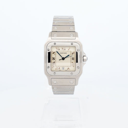 Montre Cartier - Montre Santos Galbée cadran ivoire chiffres romains bracelet acier 58 Facettes