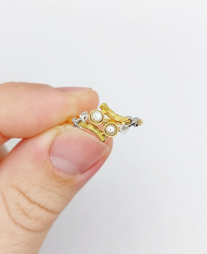 Bague 57.5 Bague toi et moi Art nouveau perles et diamants taille rose en or 18k 58 Facettes A06498