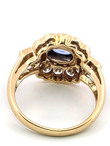 Bague 55 Bague en or jaune des années 1950 avec saphir et diamants 58 Facettes