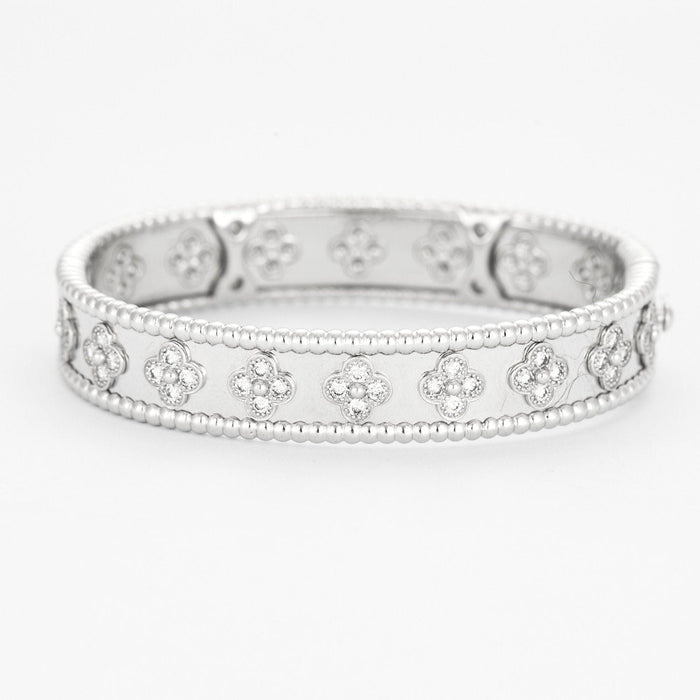 Bracelet VAN CLEEF & ARPELS – Bracelet Perlé trèfle or blanc diamants 58 Facettes