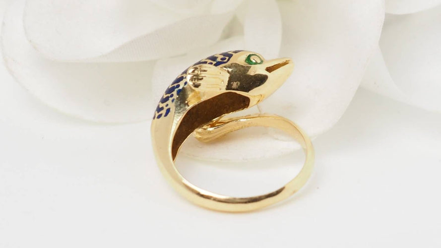 Bague 50 Bague Dauphin en or jaune et émail 58 Facettes 32581