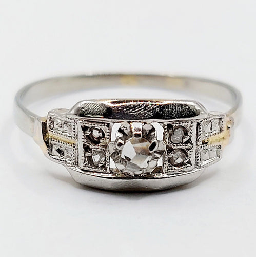 Bague 52 Bague art deco or blanc 18k diamants tailles roses et monture géométrique (circa 1930) 58 Facettes A05398