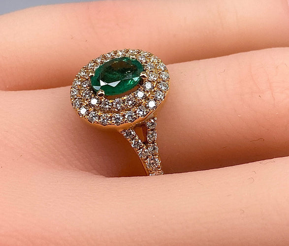 Bague 52 Bague or jaune émeraude et diamants 58 Facettes AB408