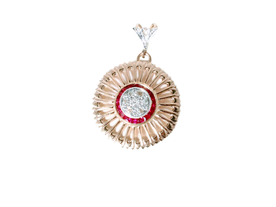 Pendentif Pendentif Rosace Art Déco or jaune, diamant, rubis 58 Facettes 240 556