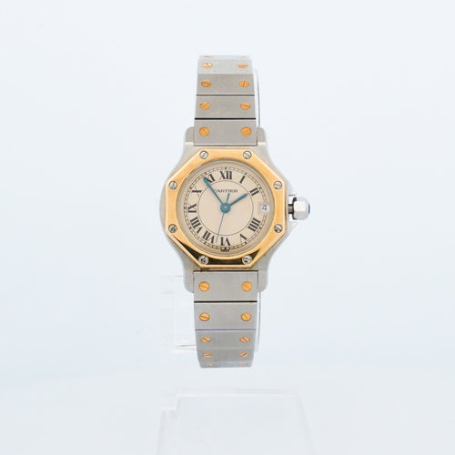 Montre Cartier - Montre Santos Octagone cadran crème chiffres romains acier et or jaune 58 Facettes