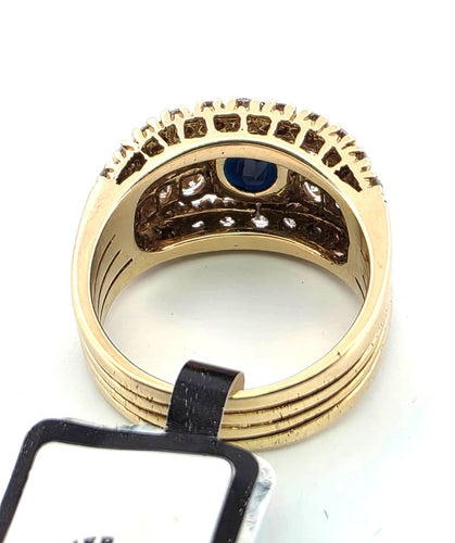 Bague 51 Bague en or jaune avec saphir central et diamants 58 Facettes