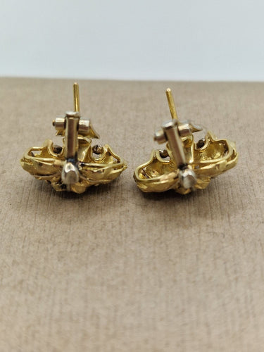 Boucles d'oreilles Boucles d'oreilles vintage à motif de feuilles d'or jaune des années 1950 58 Facettes