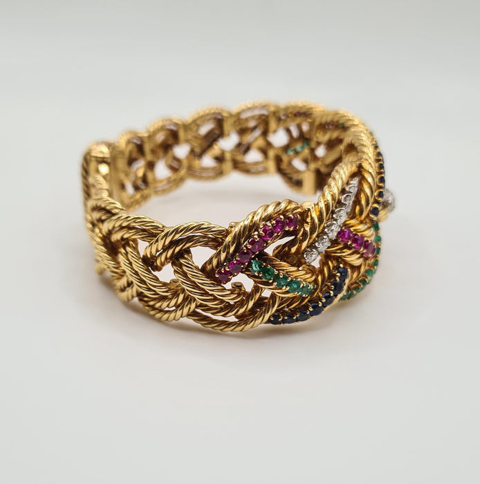 Boucheron - Bracelet en or jaune serti de diamants, saphirs, émeraudes et rubis