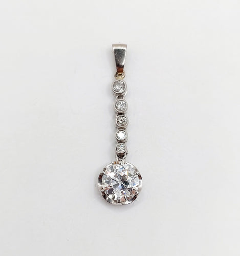 Pendentif or blanc , platine et diamant taille ancienne 1,30 carat (circa 1900)