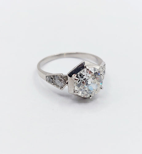 Bague 48.5 Bague solitaire Art Déco Platine diamant taille ancienne 1,70 carat (circa 1920) 58 Facettes A06291