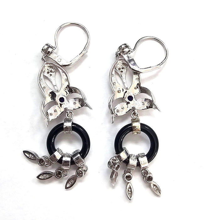 Boucles d'oreilles Boucles d'oreilles en or blanc 18 carats avec saphir onyx et diamants 58 Facettes