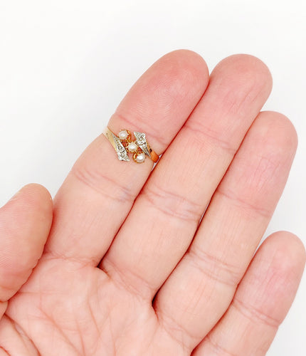 Bague antique perles et diamants taille rose en or rose 18k art nouveau