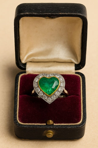 Anillo en platino y oro amarillo con Esmeralda y Diamantes 58 Facettes 50295