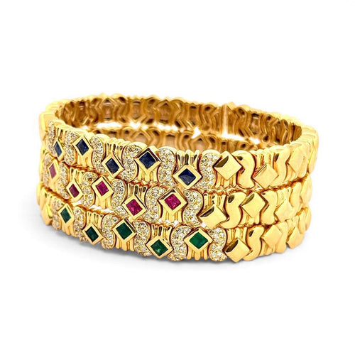 Bracelet 3 bracelets joncs en or 18 carats diamants et pierres précieuses 58 Facettes
