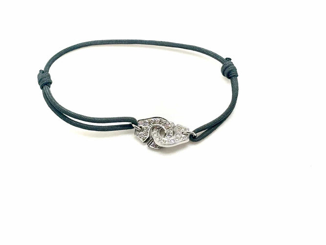 Bracelet DINH VAN - Bracelet Menottes R12 avec diamants, sur cordon 58 Facettes M9044