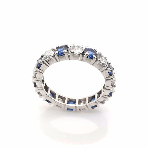 Bague 50 Alliance américaine Or blanc Diamants et Saphirs 58 Facettes