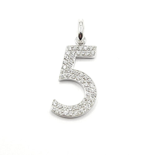 Pendentif Pendentif "5" or blanc serti de diamants 58 Facettes