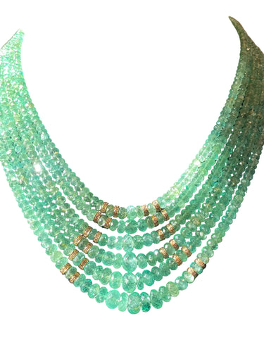 Collier 6 rangs de perles d'émeraudes 380 carats