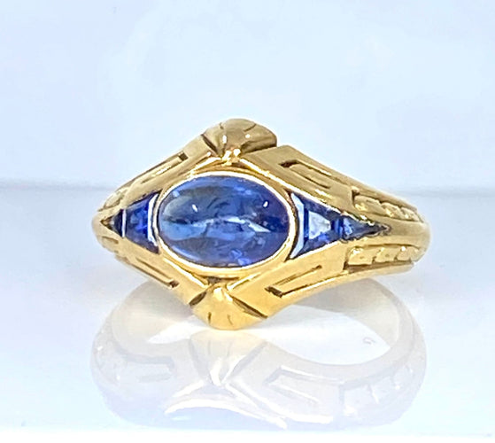 Bague 54 Bague en or jaune 18 carats saphirs cabochon et calibrés époque Art Deco 58 Facettes AB666