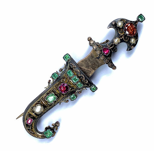 Broche Broche sabre en argent émeraudes perles 58 Facettes AB360