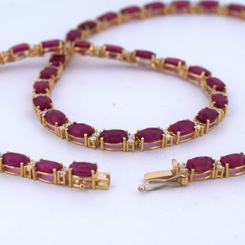 COLLANA IN ORO GIALLO 18 KT CON RUBINI E DIAMANTI 58 Facettes