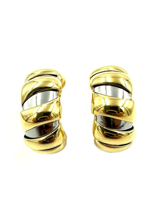 Boucles d'oreilles BVLGARI. Collection "Tubogas", boucles d'oreilles vintage or et acier 58 Facettes