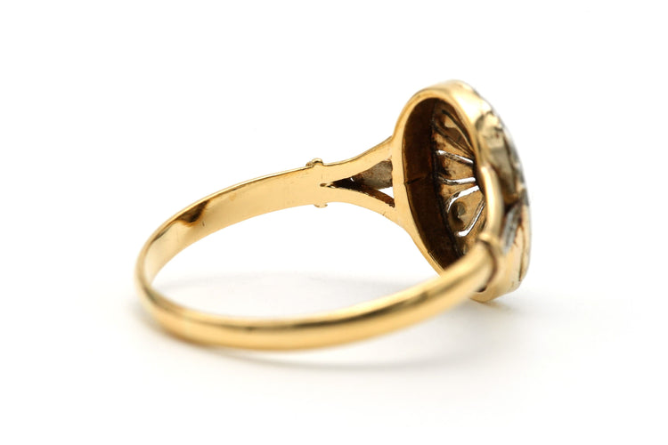 Bague 57 Bague Art Déco - Bague en or jaune et blanc 18k et diamants taille rose 58 Facettes B795