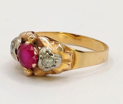 Bague 54.5 Bague Tank Art Déco Vintage or rose ornée d'un rubis et de diamants 58 Facettes