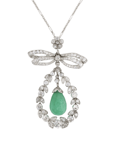 Collier Collier noeud Belle Epoque émeraude diamants 58 Facettes 1188.1