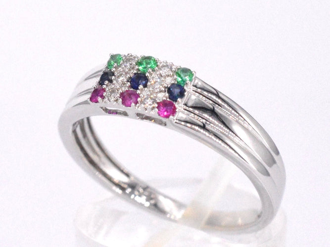 Bague Bague en or blanc avec diamant et pierres précieuses multicolores 58 Facettes 2043