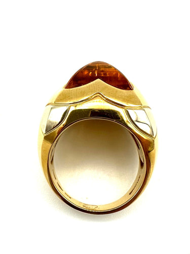 Bague 52 BVLGARI. Collection "Pyramide", bague 2 ors 18K et citrine 58 Facettes