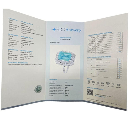 Bague 51 Bague cluster avec émeraude colombienne naturelle certifiée HRD de 3,45 cts en or blanc 58 Facettes E24