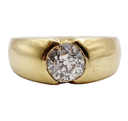 Bague 57.5 Bague jonc dôme en or 18k et diamant taille ancienne 1,10 carat 58 Facettes A06531