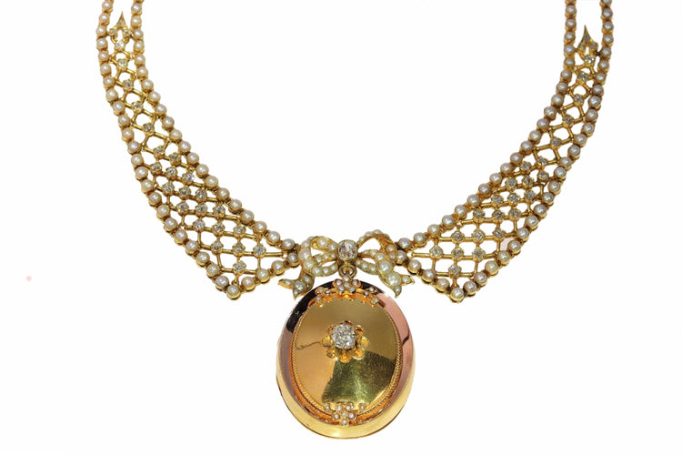 Collier Collier en diamant victorien : un chef-d'œuvre luxueux en or et perles 58 Facettes 24211-0279