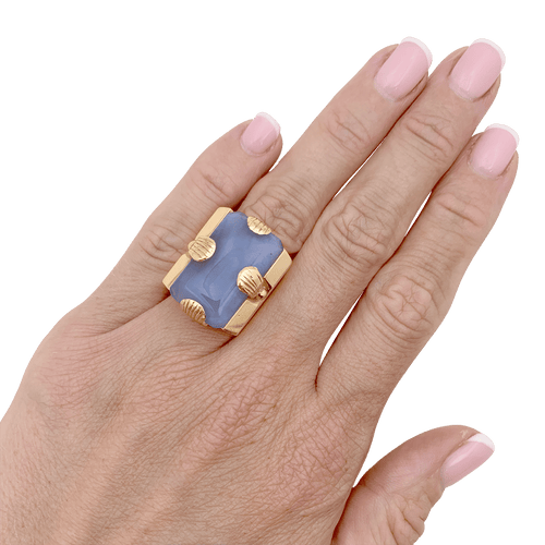 Bague 50 Bague "Tank" or rose, jade lavande. 58 Facettes 34753