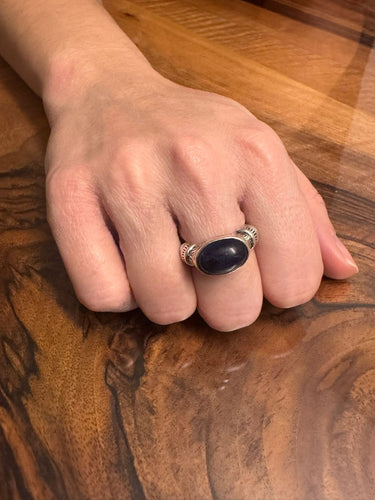 Bague 57 Bague cabochon lapis-lazuli en argent 925 58 Facettes