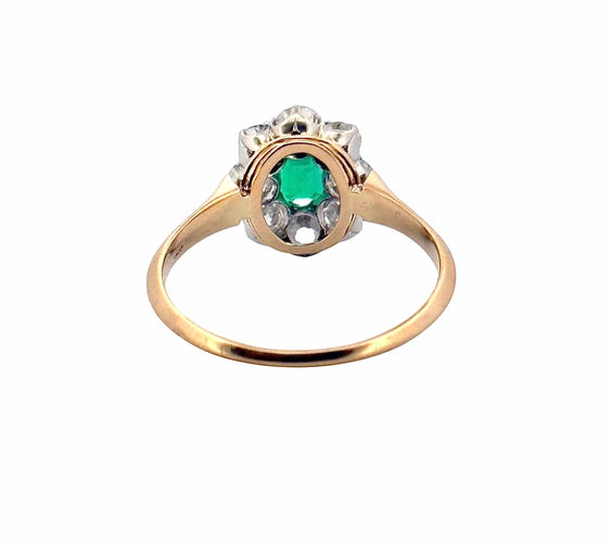 Bague 60 Bague marguerite en or 18 carats émeraude et diamants naturels 58 Facettes