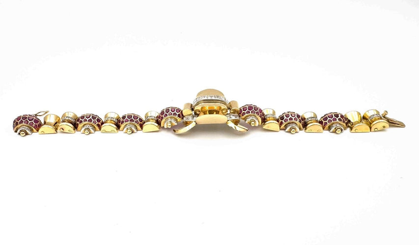 Bracelet Bracelet Art-Déco or jaune, platine, rubis et diamants 58 Facettes