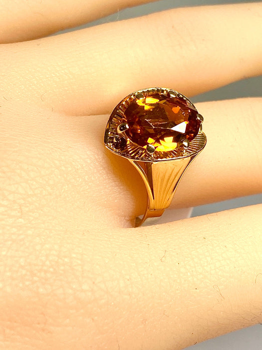 Bague style Art Déco or rose citrine