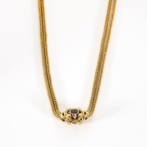 Collier Chaîne giletière or jaune et grenat 58 Facettes LF22