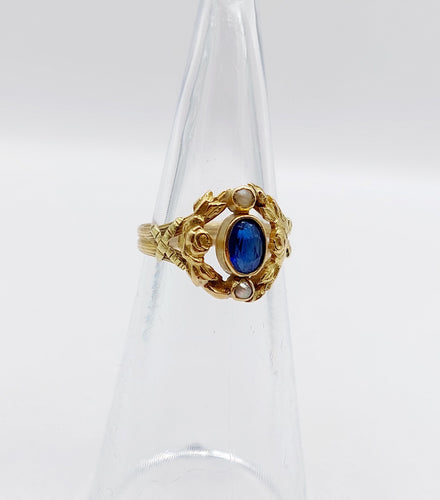 Bague 46 Bague art nouveau pierre bleue et perles en or 18k (circa 1910) 58 Facettes A06483