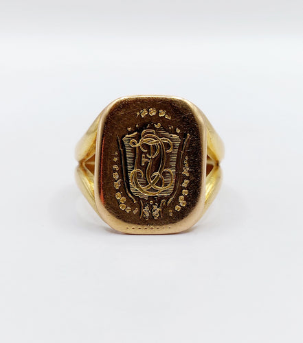 Bague 54 Chevalière antique or jaune monogrammée "Esto vir" 58 Facettes A05725
